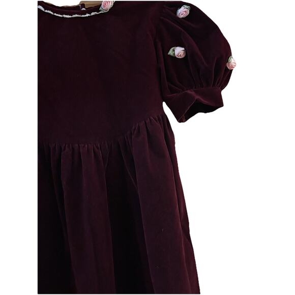 Osh Kosh Vintage Girls Velvet Dress Size 6 Pink Rose Accents Lace Hem 1980s 90’s - Picture 3 of 11